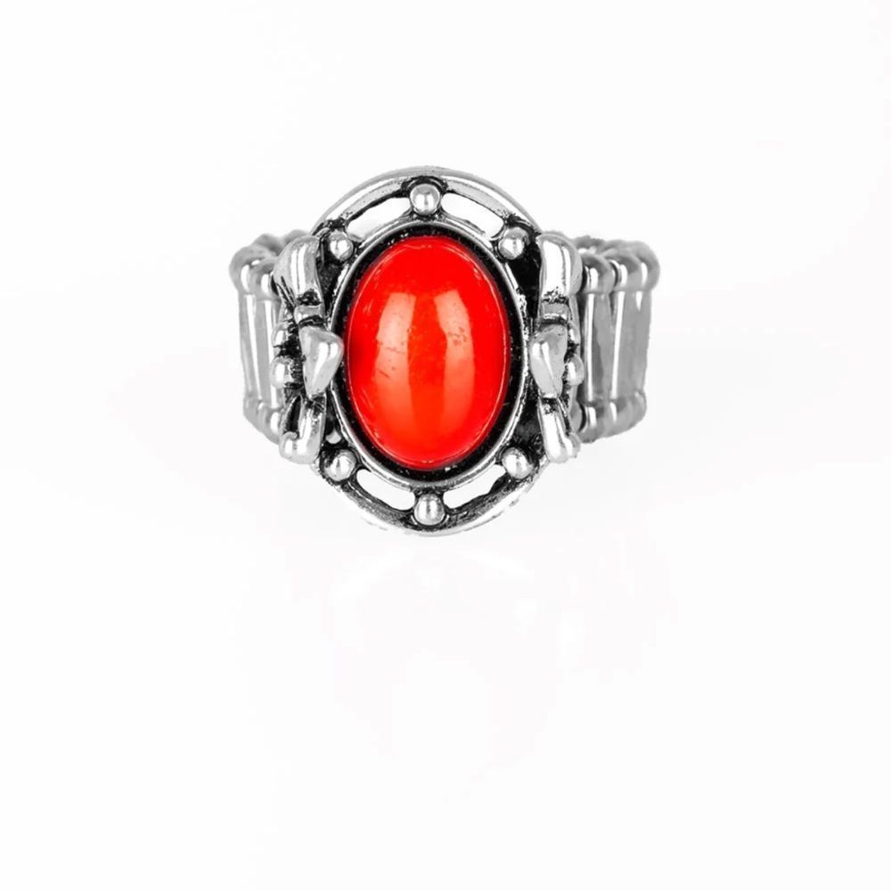 Silver Red Adjustable Ring